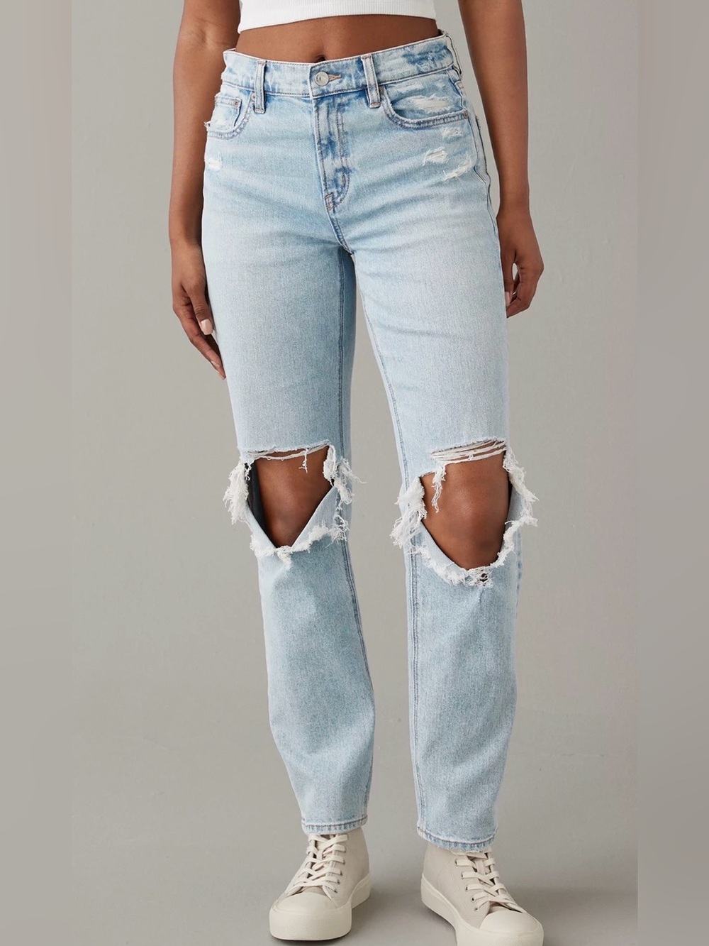 American Eagle Light Blue Distressed Straight Leg Jeans